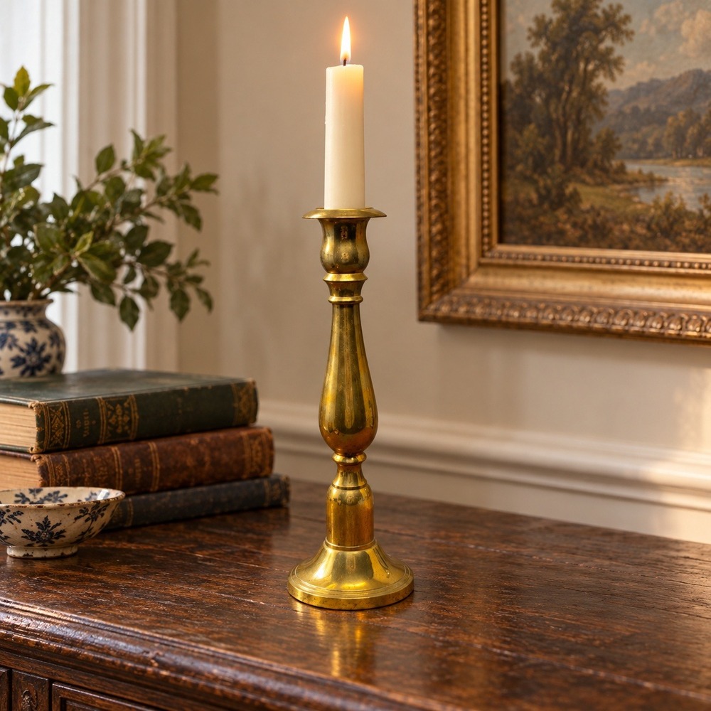 Vintage Brass Candlestick Holder Gold Baluster Style 11 Inch Taper Stand